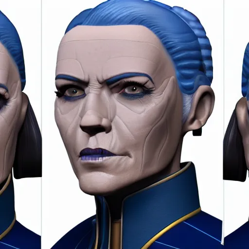 Image similar to grand admiral thrawn and karyn faro merged into one person, detailed, accurate, realistic, 4 k