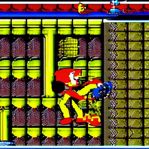 Image similar to new megaman enemy 'chickenman' who has the power of shooting eggs at you, nes 8bit graphics design, high quality detail, Nintendo campcom game design, clean screenshot upload, bright colours