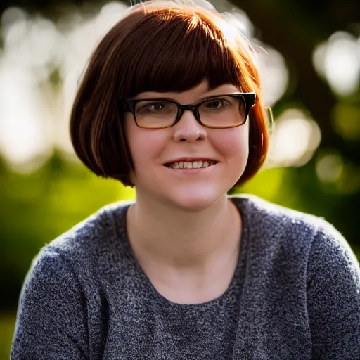 Image similar to portrait photo still of real life velma, 8 k, 8 5 mm f 1. 8