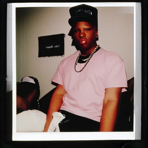 Image similar to Bobby Hill in 90s hip-hop streetwear, 90s polaroid, by Saul Leiter, Jamel Shabazz, Nan Goldin