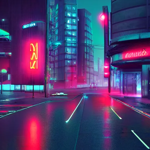 Cyberpunk-style depiction of warsaw with a retro-futuristic lighting