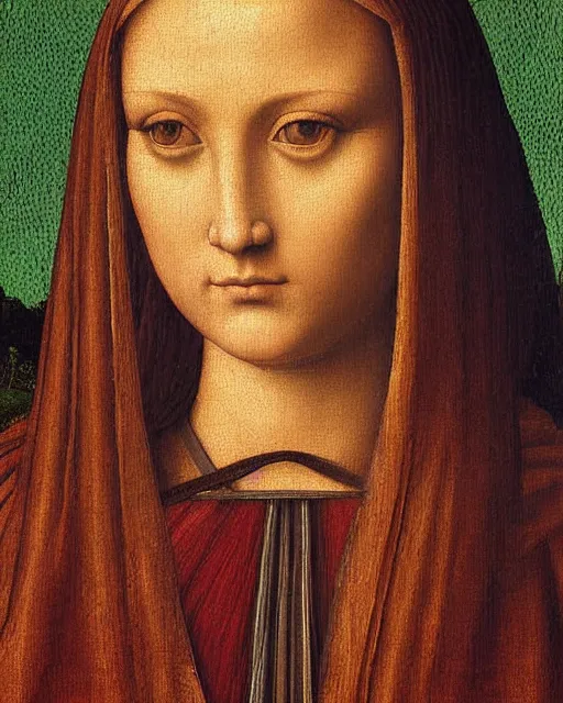 Image similar to a close up of a painting of a woman, a detailed painting by pietro perugino, behance, renaissance, da vinci, pre - raphaelite, detailed painting