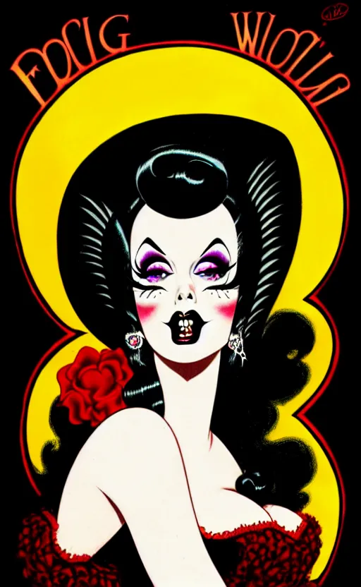 Image similar to looking up at a goth girl with a detailed face and black hair, burlesque psychobilly, rockabilly, punk, white background, vector art, illustration by frank frazetta