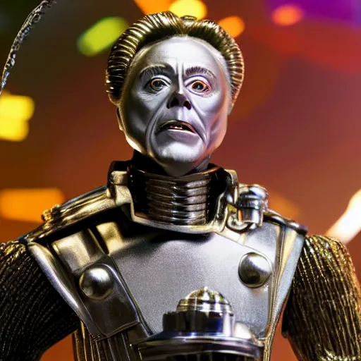 Prompt: a still from a tv commercial for an action figure of christopher walken as the tin man from the wiz the movie, 4 k, highly detailed, award winning, look at all that detail!