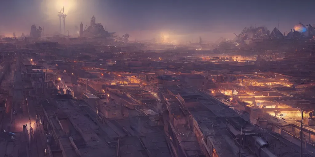 Image similar to Futuristic marrakech , beautiful dynamic lighting, cinematic, wide angle establishing shot, extremely high detail, photo realistic, cinematic lighting, post processed, concept art, artstation, matte painting, style by eddie mendoza, raphael lacoste, alex ross, volumetric lighting, light rays, photorealistic, ultrarealistic, moody, coronarender, 8k