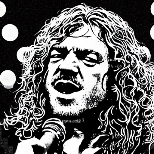 Image similar to 1 9 7 0 - young - robert - plant from led zepelin singing into the microphone, swagger, sticker - art, svg vector, adobe - illustrator