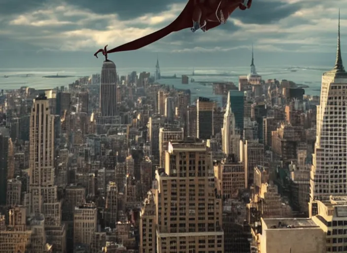 Image similar to charizard flying above new york, film still in the new batman movie, 4 k