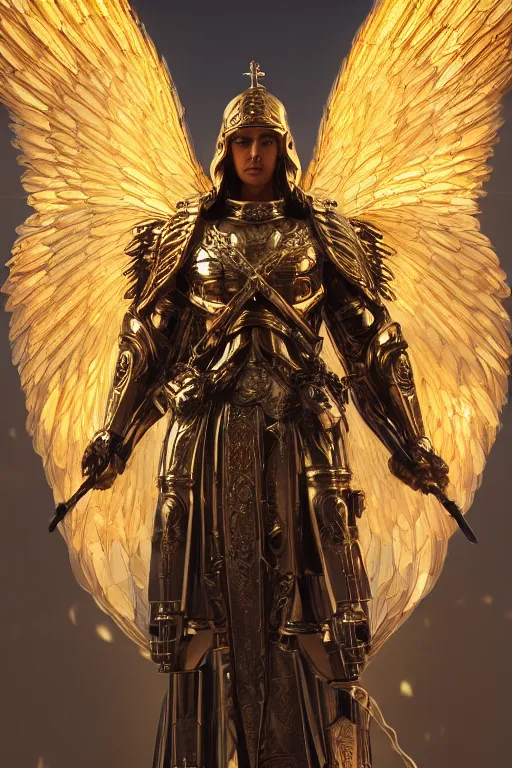 Image similar to archangel micheal by tsuyoshi nagano, illustration, cinematic lighting, hyperdetailed, 8 k, symmetrical, trending on artstation