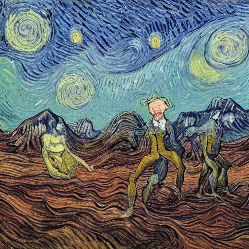 Prompt: eschers metamorphosis as painted by van gogh, surreal and detailed