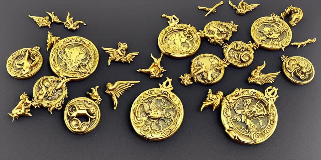 Image similar to goblin commander pagans baroque marble and gold medallions in space clouds winged angels greeks, baroque and rococo ornaments, decorative golden elements, ultrarealistic