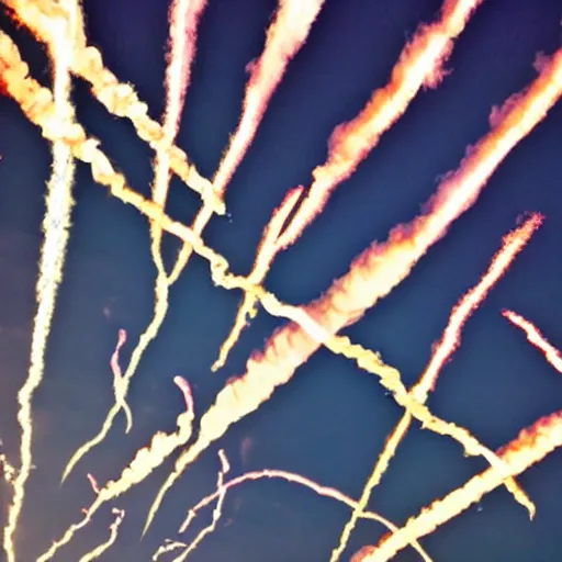 Image similar to ammunition explosion with white trails