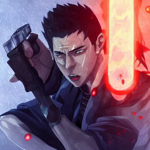 Image similar to portrait of chris redfield wielding the magic element of boulder, anime fantasy illustration by tomoyuki yamasaki, kyoto studio, madhouse, ufotable, trending on artstation