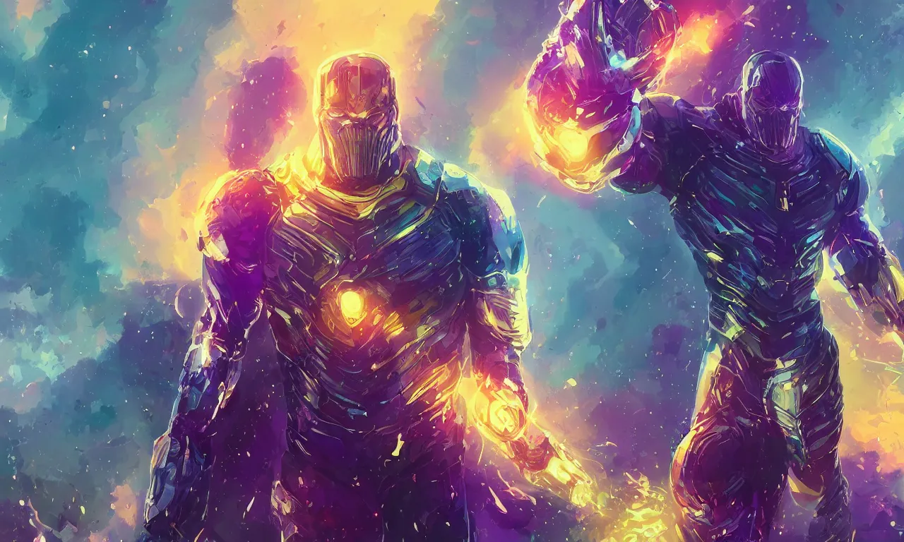 Image similar to alena aenami artworks of thanos with gauntlet in 4 k