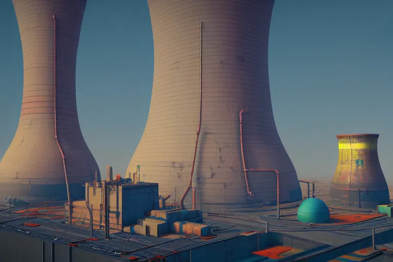 Image similar to nuclear power plant, colorful, sci-fi, utopia, octane render, substance painter, zbrush. Trending on artstation. 8K. Highly detailed.