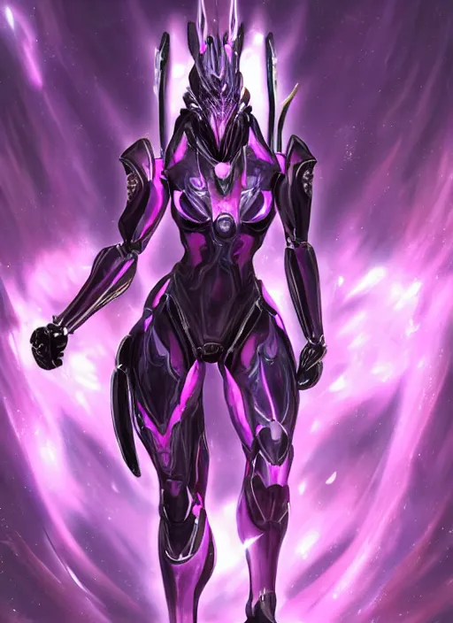 Image similar to cinematic close shot, galactic sized goddess, proportional stunning beautiful hot female warframe, sleek mecha female dragon head, metal ears, led purple eyes, smooth fuschia skin, smooth silver armor, floating in space, holding a galaxy, epic proportions, epic size, epic scale, furry art, dragon art, giantess art, warframe fanart, furaffinity, octane