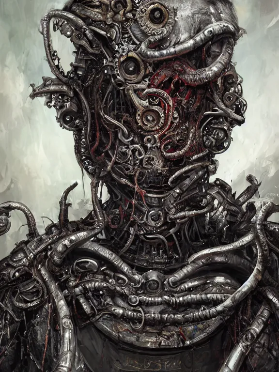 Prompt: portrait art of 8k ultra realistic undead eldritch horror army admiral , detailed intricate ornate armour,decaying, cybernetic, full of colour, cinematic lighting, battered, trending on artstation, 4k, hyperrealistic, focused, extreme details,unreal engine 5, cinematic, masterpiece, art by ayami kojima, giger