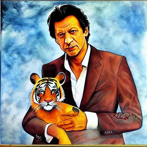 Image similar to imran khan along with a tiger, art