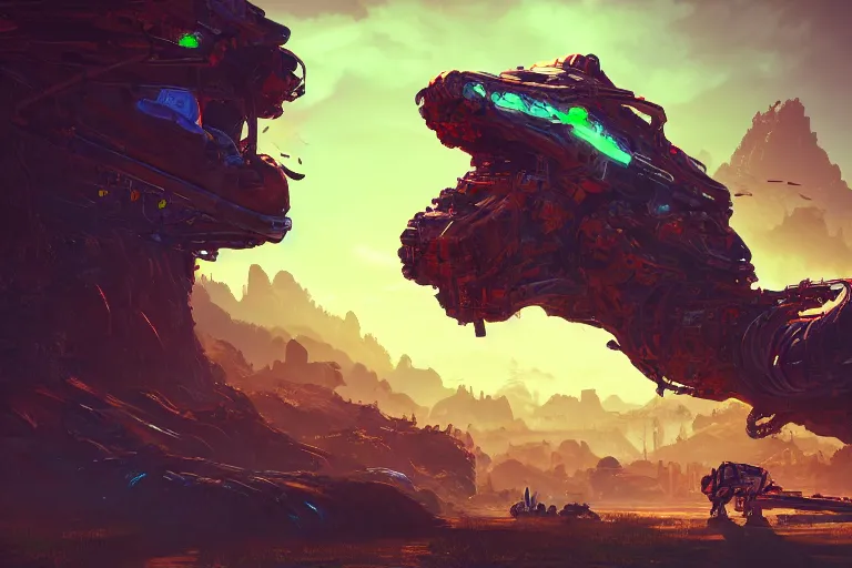 Image similar to slitherfang machine mecanical creature robot of horizon forbidden west horizon zero dawn radiating a glowing aura global illumination ray tracing hdr fanart arstation by ian pesty and alena aenami artworks in 4 k