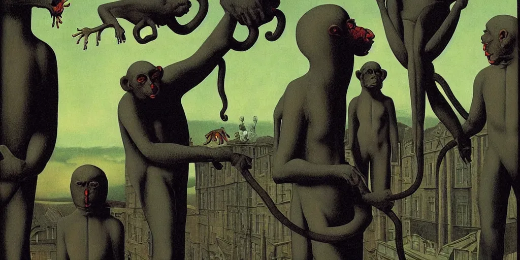 Image similar to Monkeypox Ebola Covid-19 by Richard Corben, by by René Magritte, surrealism, gothic, baroque