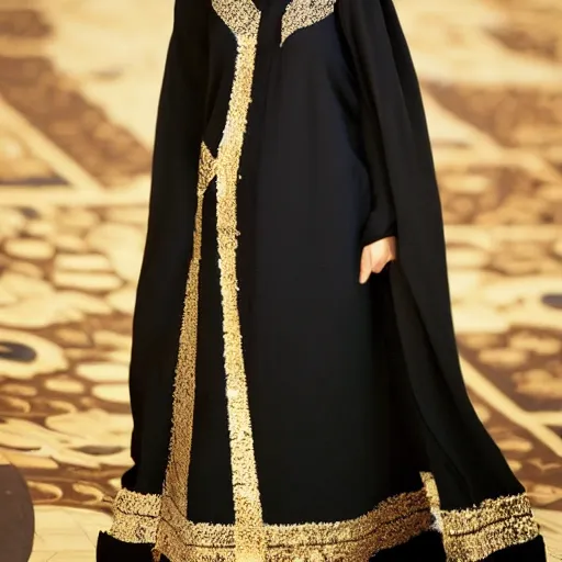 Prompt: A full body portrait ,of Emma Stone ,wearing a Black Arabian khaleeji abaya , high quality, fully detailed, 4k