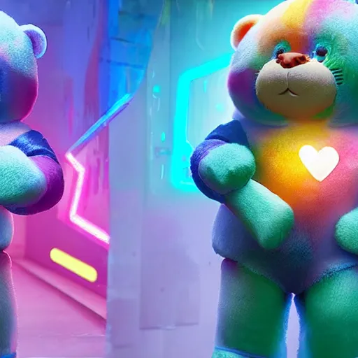 Image similar to care bears in cyberpunk 2 0 7 7 8 k hyperdetailed photorealism hdr unreal engine 5 extremely high level of detail