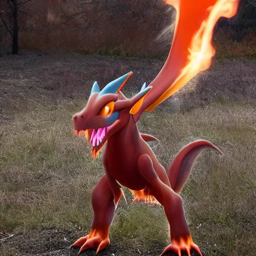Prompt: a photo of a real life Charizard