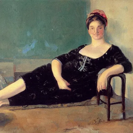 Prompt: painting of a women relaxing in the style of Juan Francisco Casas