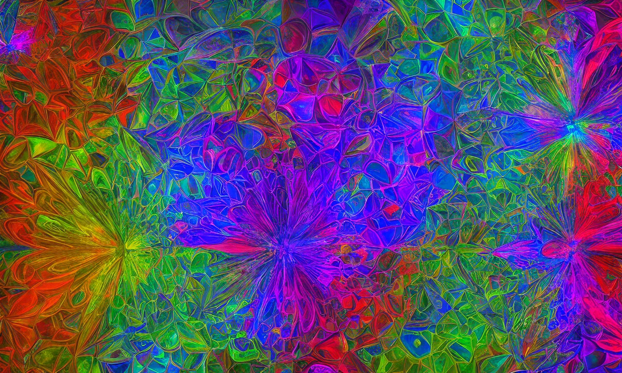 Image similar to acrylics blob voronoi engine laboratory 3 d volume kaleidoscope mandala fractal chakra digital multicolor stylized concept substance liquid nebula stone, a spectacular view cinematic rays of sunlight comic book illustration, by john kirby radiating a glowing aura global illumination ray tracing hdr depth fog overlay multiply photoshop layer