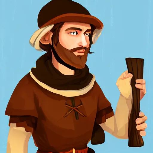 Image similar to video game medieval town villager portrait. Male, 20 years old.