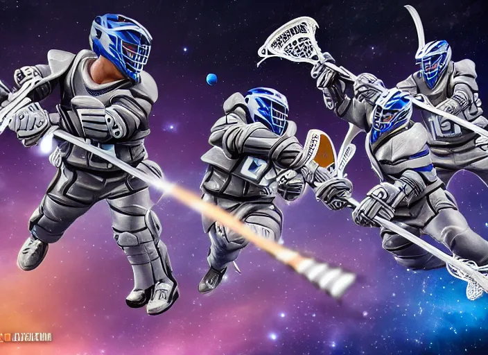 Image similar to lacrosse team, playing intergalactic championship, in space, versus chitauri, highly detailed, 8k, intricate, sony a7r iv 55mm, award winning.