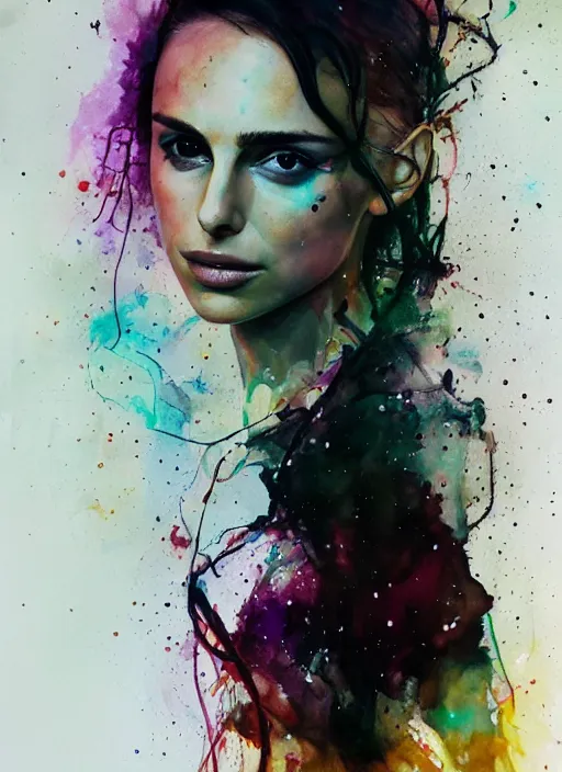 Prompt: nathalie portman by agnes cecile, luminous design, pastel colours, ink drips, autumn lights