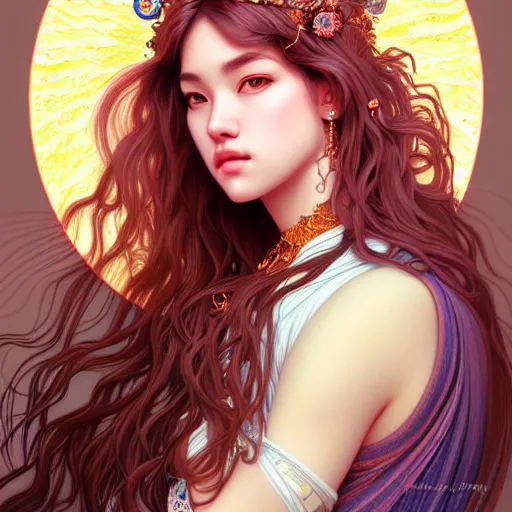 Prompt: portrait of jossi of blackpink, goddess of the moon, highly detailed, digital painting, smooth, sharp focus, illustration, ultra realistic, 8 k, art by artgerm and alphonse mucha