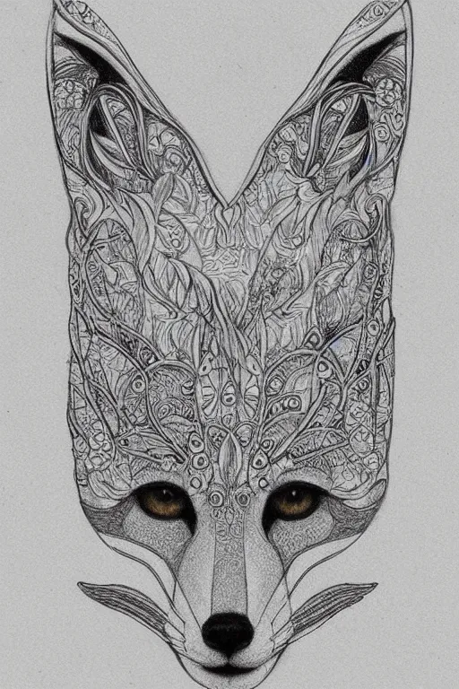 Prompt: Ethereal fox, intricate detail, ornate, conceptual art, pencil sketch