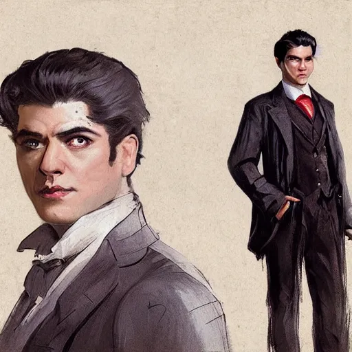 Prompt: VTM concept art lasombra young man with face of Oscar Isaak, with messy hair, in Edwardian clothes is looking in the empty big mirror, cinematic lighting, highly detailed, digital art, Renaissance painting, by Leyendecker, by Rutkowsky,