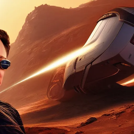 Image similar to elon musk in cyberpunk style on mars digital art very detailed 4 k detailed super realistic