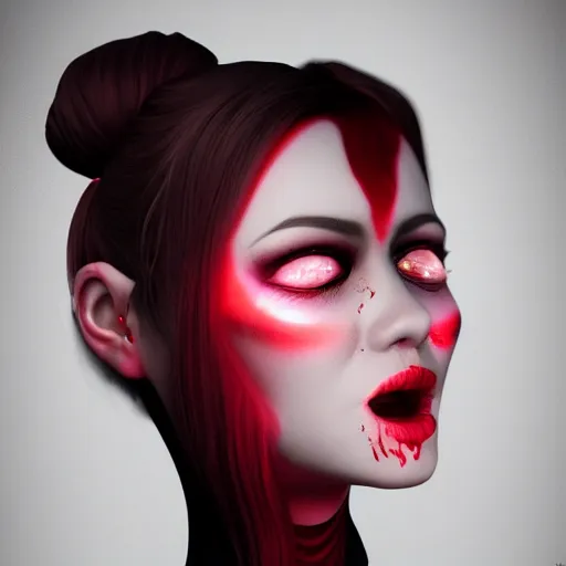 Image similar to a vampire woman getting ready to feed on her victim, realistic, 8k, trending on artstation, psychedelic glow