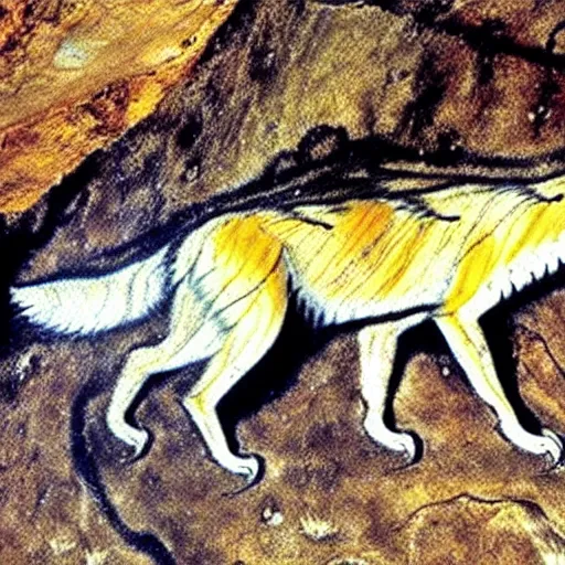 Prompt: wolf, chauvet cave