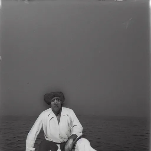 Prompt: negative film of a professional portrait photo of a mediterranean fisherman