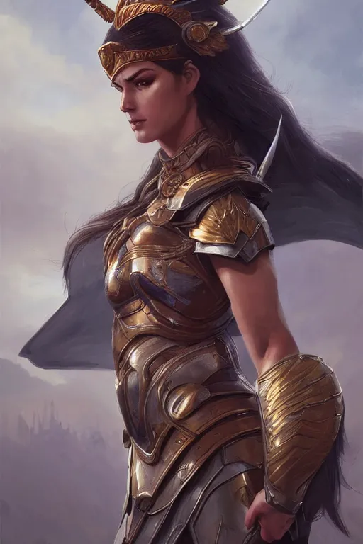 Image similar to amazon valkyrie athena, d & d, fantasy, portrait, highly detailed, headshot, digital painting, trending on artstation, concept art, sharp focus, illustration, art by artgerm and greg rutkowski and magali villeneuve