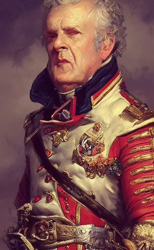 Prompt: Portrait of a Napoleonic admiral, middle-aged male, detailed face, fantasy, highly detailed, cinematic lighting, digital art painting by greg rutkowski