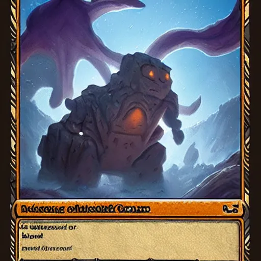 Image similar to ((((giant rock elemental golem monster)))), dust and rock theme, hearthstone art style, epic fantasy card game art