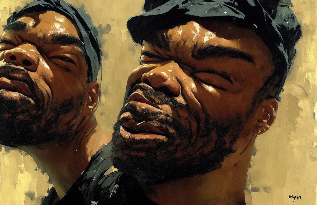 Image similar to portrait of method man!!!!!!!!!!!!!!!!!!!!!!!!!!!, detailed face, detailed painting,, epic lighting, by ilya repin, phil hale and kent williams