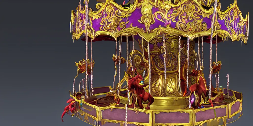 Prompt: a 3d sculpt of a baroque evil circus carousel horse, world of warcraft, league of legends