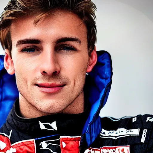 Image similar to a realistic detailed photo of a handsome guy who is an f 1 driver