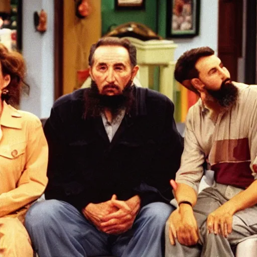 Image similar to A still of Fidel Castro in the 1990s sitcom Friends