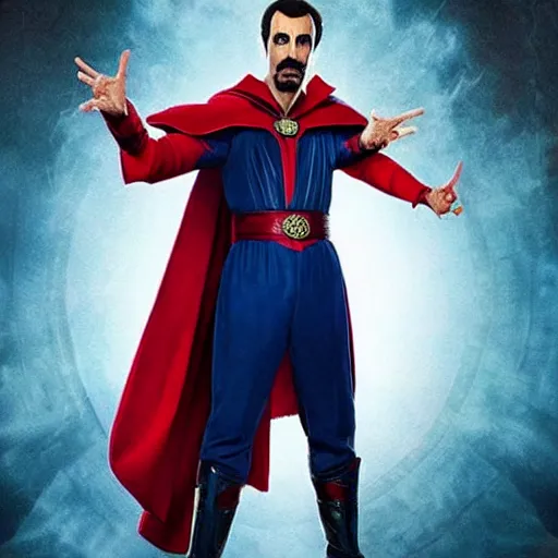 Image similar to “borat as dr strange, poster, highly detailed, dynamic poster”