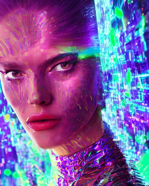 Image similar to a powerful energy psychedelic matrix queen, by alexander fedosav, hyper detailed digital matte painting, concept art, hyperrealism, 1 6 k resolution, cinema 4 d, 8 k resolution, trending on artstation, behance hd, a masterpiece, by stephan martiniere, particles, cel - shaded, power bright neon energy, by david a. hardy,