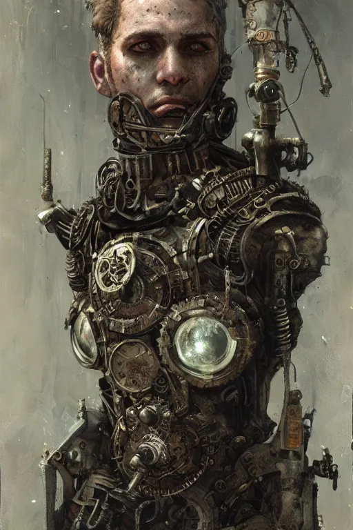 Image similar to an ancient roman steampunk engineer with a cybernetic eyepatch, upper body, highly detailed, intricate, sharp details, dystopian mood, sci-fi character portrait by gaston bussiere, craig mullins