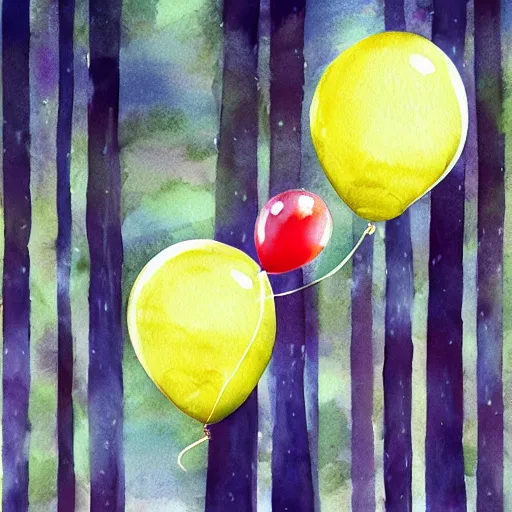 Image similar to illustration of a shiny balloon animal in a soft forest, naturalism, watercolor painting, close - up, realistic, hd, mood lighting, digital art