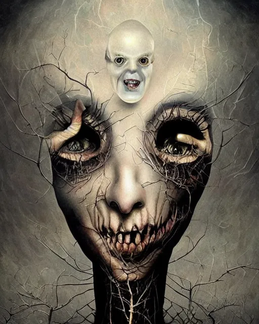 Image similar to halloween ghost theme surrealist art in the styles of igor morski, jim warren, and a tim burton film, intricate, hyperrealistic, volumetric lighting